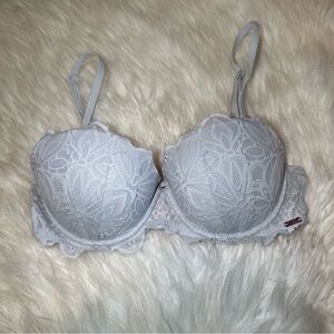 Victoria’s Secret PINK Grayish Blue Date Push-up Bra Lace 32C Padded Underwire
